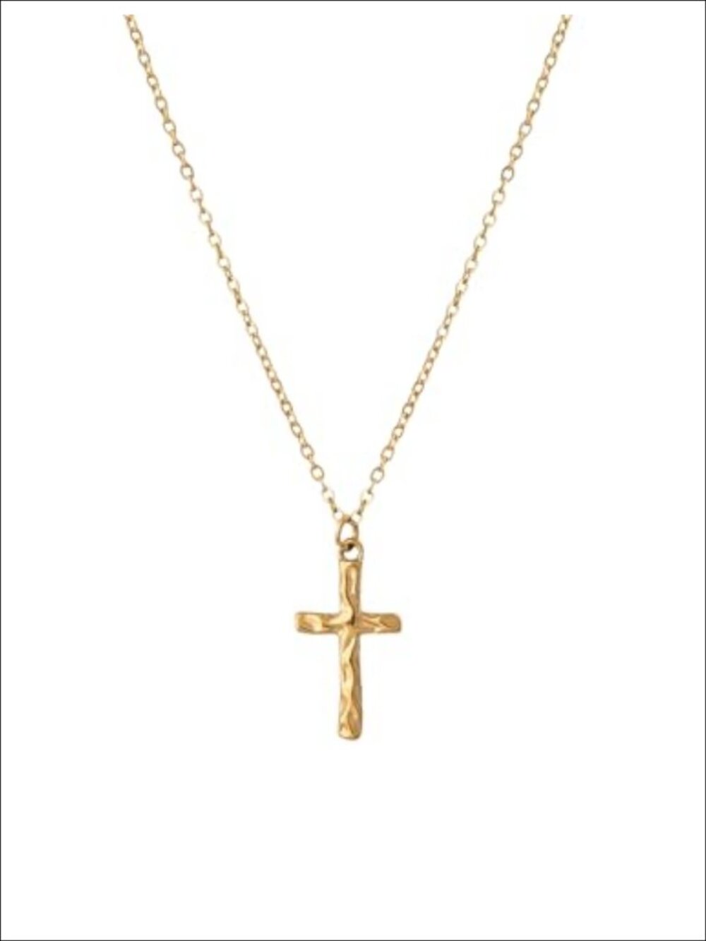 Textured Cross Necklace 18K Gold Plated Stainless Steel 18 In